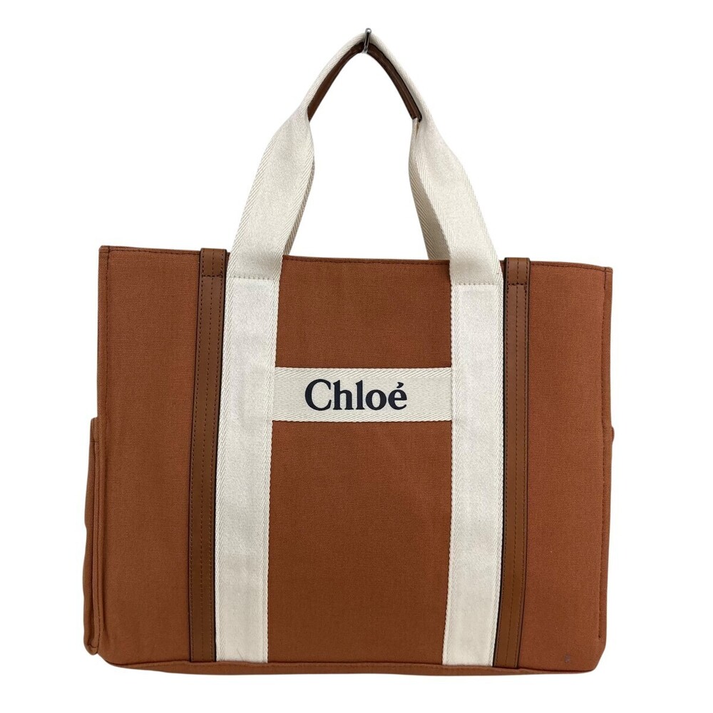 Chloe Canvas Changing Bag Signature Logo Ribbon Handbag White Brown